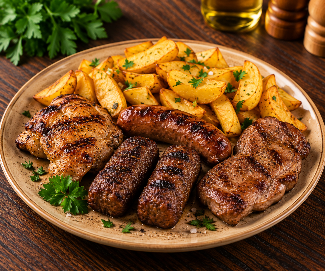 Mix grill cu cartofi aurii