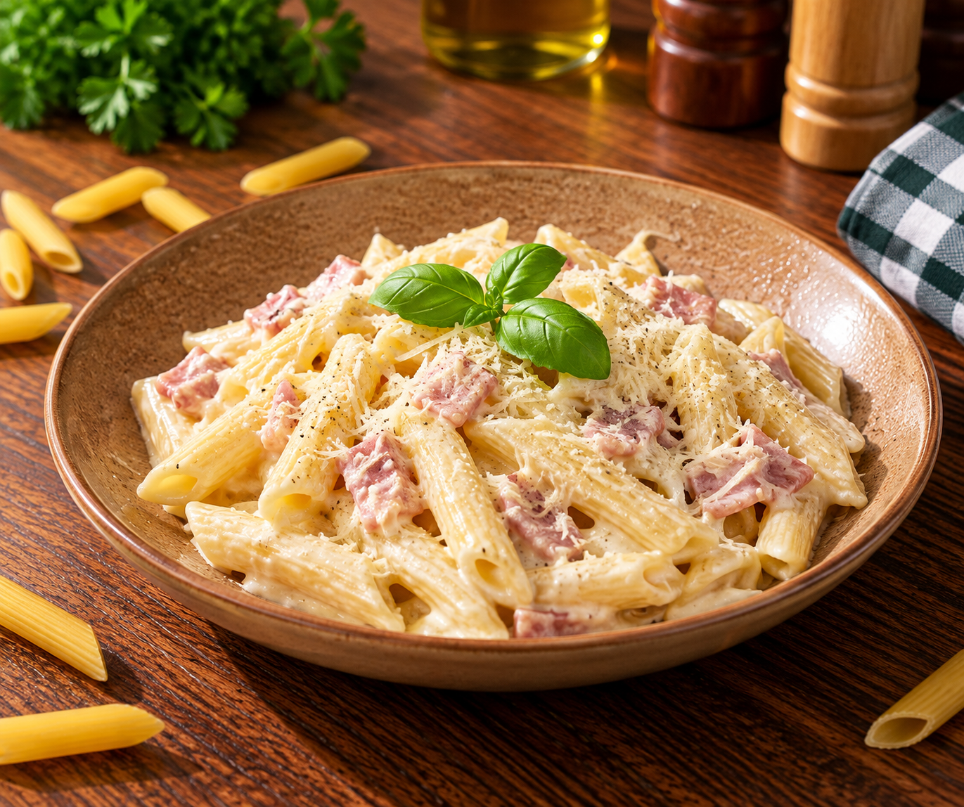 Penne cu Sos Alb & Bacon